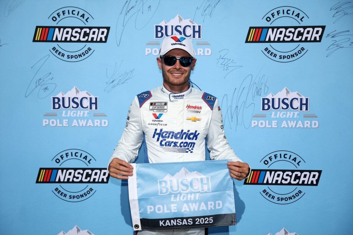 Kyle Larson prevents Chris Buescher from claiming the NASCAR Cup pole at Kansas.