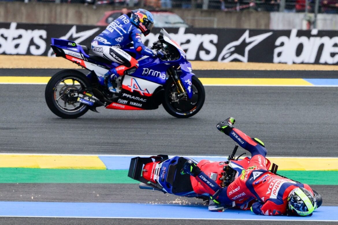 Joan Mir sustains fracture following crash with Francesco Bagnaia at the French GP.