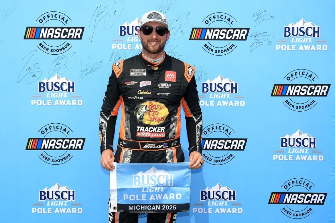 Chase Briscoe secures his third straight NASCAR Cup pole position, surpassing Kyle Busch.